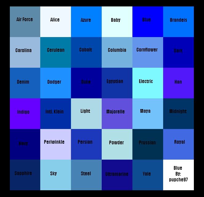 Shades Of Color Blue Chart